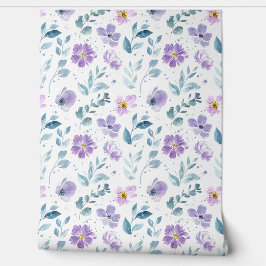 Purple Green Watercolor Wildflower Behang