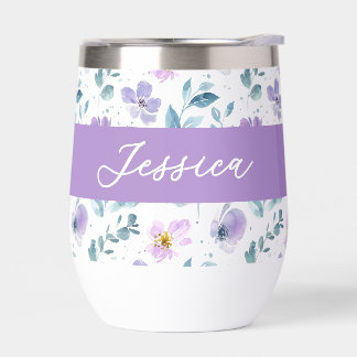 Purple Green Watercolor Wildflower Monogram Name