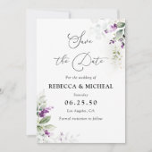 Purple Greenery Lavender Enregistrer la carte Date (Devant)