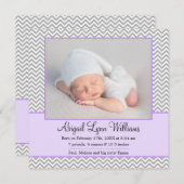 Purple Grey Chevron Girl Photo Faire-part de naiss (Devant / Derrière)