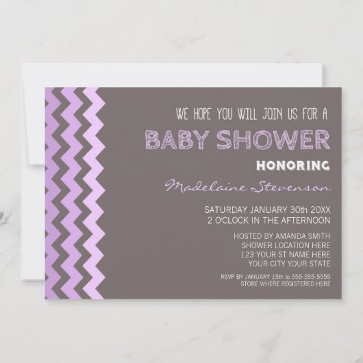 Purple Grey Chevron Invitations Personnalisées De  (Dos)