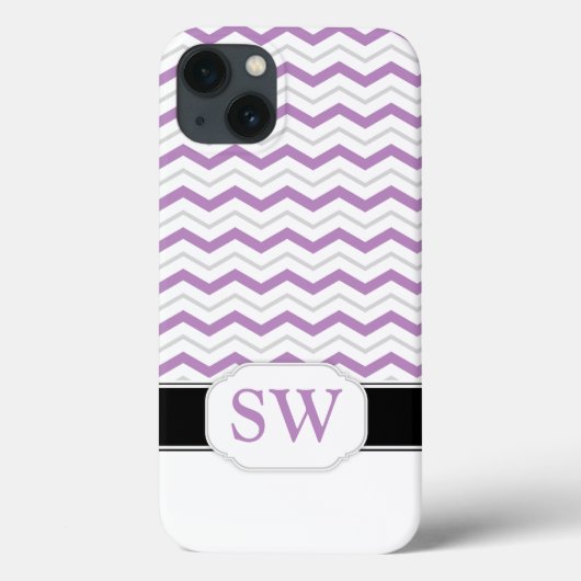 Purple & Grey Chevron Monogram iPad 2/3/4 Coque (Verso)