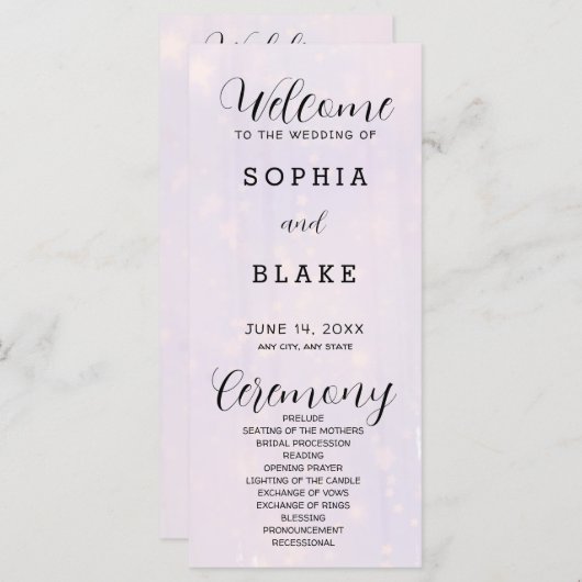 Purple Grey et blanc Programme de mariage moderne (Devant / Derrière)