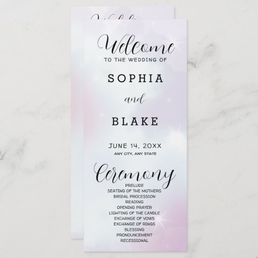 Purple Grey et blanc Programme de mariage moderne (Devant / Derrière)