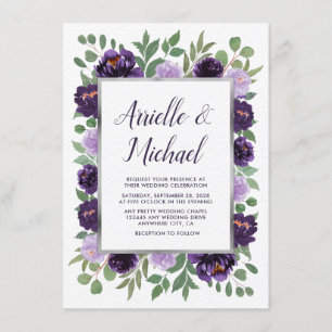 Purple Grey Garden Green Plum Wedding Invitations