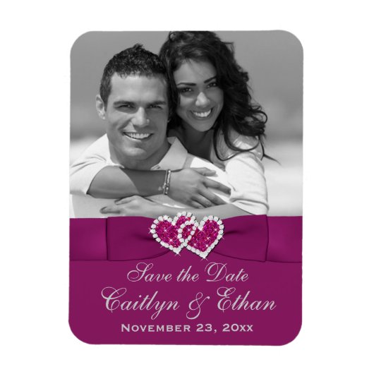 Purple, Grey Hearts Save the Date Photo Magnet (Vertical)