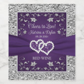 Purple, Grey Love Coeurs Mariage Étiquette de bois (Étiquettes simples)