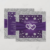 Purple, Grey Love Hearts Bridal Shower Invitation (Devant / Derrière)