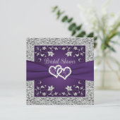 Purple, Grey Love Hearts Bridal Shower Invitation (Debout devant)