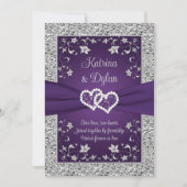 Purple, Grey Love Hearts Faire-part de mariage (Devant)