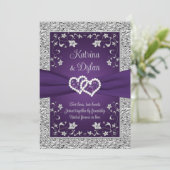 Purple, Grey Love Hearts Faire-part de mariage (Debout devant)
