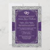 Purple, Grey Love Hearts Faire-part de mariage (Dos)