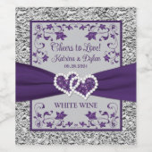 Purple, Grey Love Hearts Mariage Boisson Étiquette (Étiquettes simples)