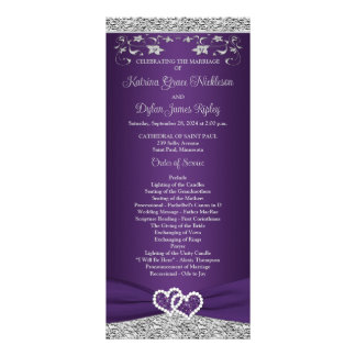 Purple, Grey Love Hearts Programme de mariage