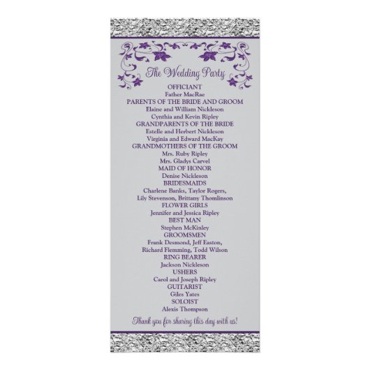 Purple, Grey Love Hearts Programme de mariage (Dos)