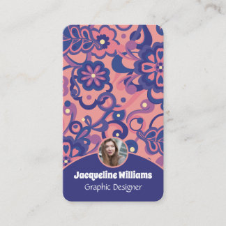 Purple Groovy Psychedelic 60s 70s Floral II Visitekaartje