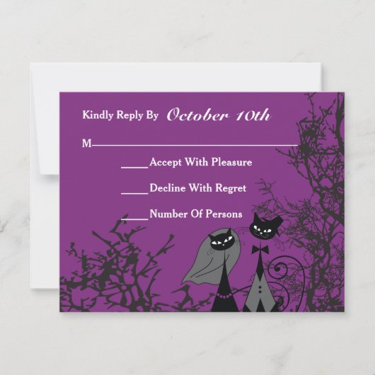 Purple Hallomariage Chats Mariage Carte RSVP (Devant)