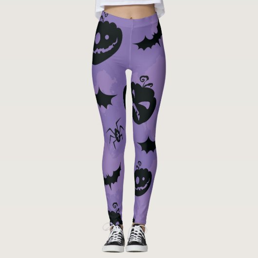 Purple Halloween Leggings with creatures booo (Devant)