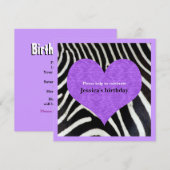 Purple Heart avec Zebra Impression Invitation (Devant / Derrière)