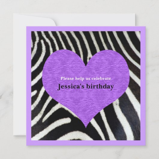 Purple Heart avec Zebra Impression Invitation (Devant)