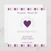 Purple Heart Modern and Minimalist Striped Design Save The Date (Voorkant / Achterkant)