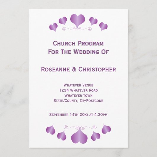 Purple Hearts Design Wedding Programma (Voorkant)