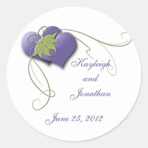Purple Hearts Green Swirls Save the Date Sticker