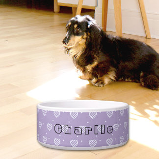 Purple Hearts Pattern Ceramic Pet Bowl Voerbakje