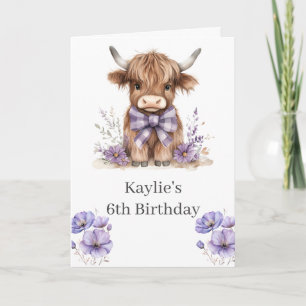 Purple Highland Cow Invitation à la fête d'anniver