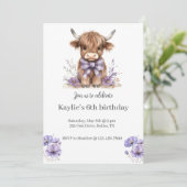 Purple Highland Cow Invitation à la fête d'anniver (Debout devant)