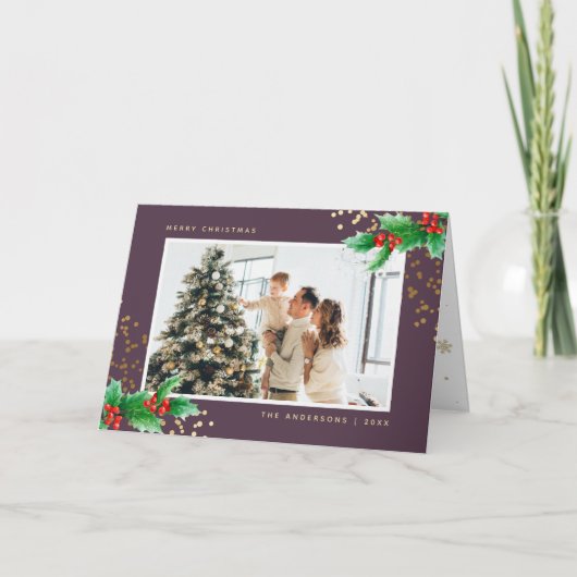 Purple Holly Berries Photo Joyeuse carte de Noël (Devant)
