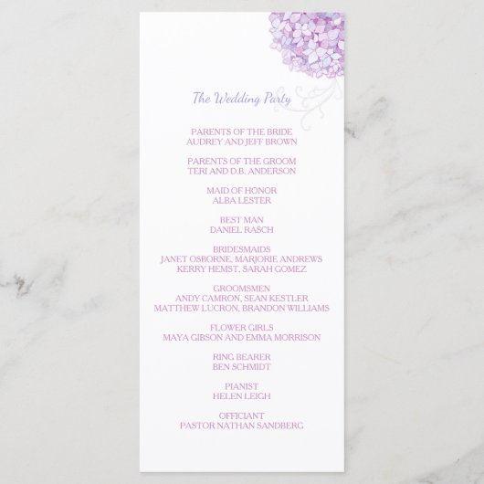 Purple Hydrangea Bouquet Programme de mariage (Dos)