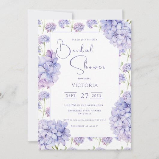 Purple Hydrangea Floral Bridal Shower Invitation (Devant)