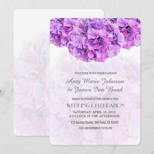 Purple hydrangea invitations de mariage hydrangea4 (Devant / Derrière)