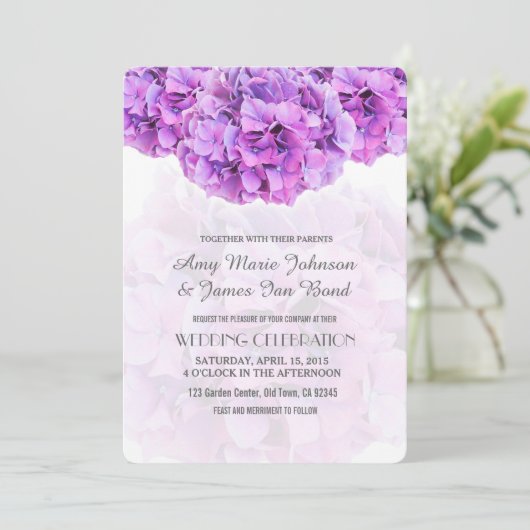 Purple hydrangea invitations de mariage hydrangea4 (Debout devant)