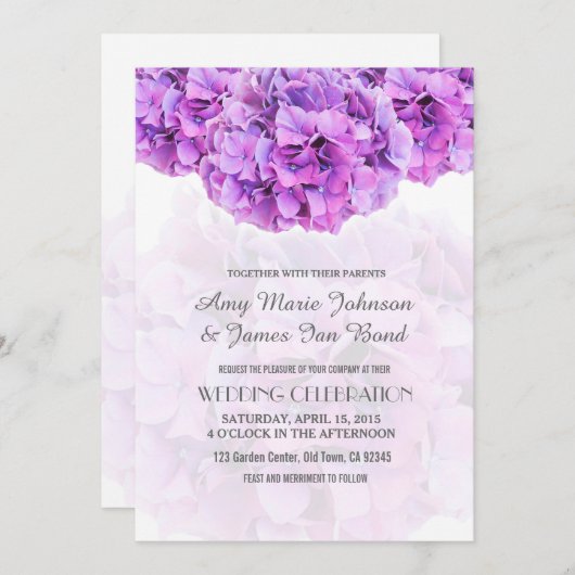 Purple hydrangea invitations de mariage hydrangea4 (Devant / Derrière)
