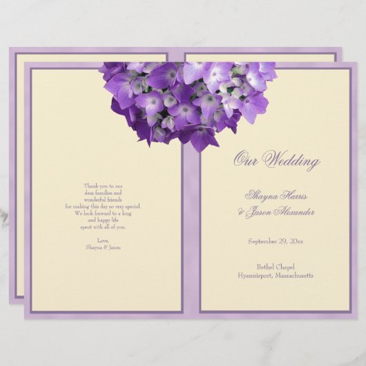 Purple Hydrangea Programme de mariage blanc (Devant / Derrière)