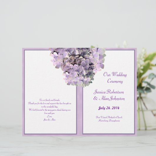Purple Hydrangea Programme de mariage Modèle (Debout devant)