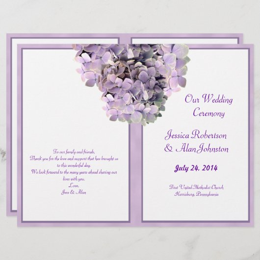 Purple Hydrangea Programme de mariage Modèle (Devant / Derrière)