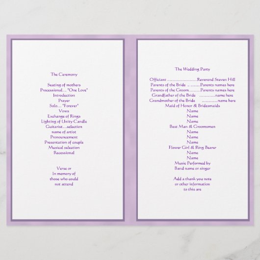 Purple Hydrangea Programme de mariage Modèle (Dos)