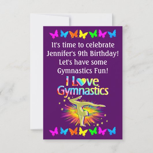 PURPLE I ADORE GYMNASTICS INVITATION (Devant)