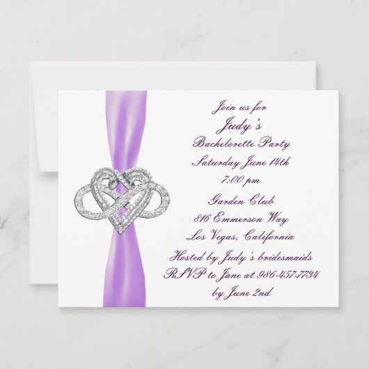 Purple Infinity Coeur Bachelorette Invitation (Devant)