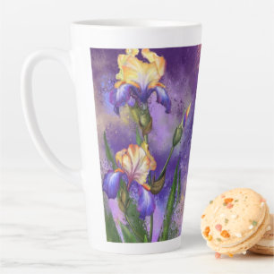 Purple Iris Fleurs Latte Mug Irises Peinture