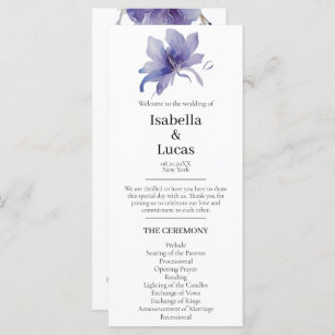 Purple Iris Watercolor Wedding Programme