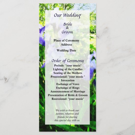 Purple Irises dans le programme de mariage des ban (Devant)