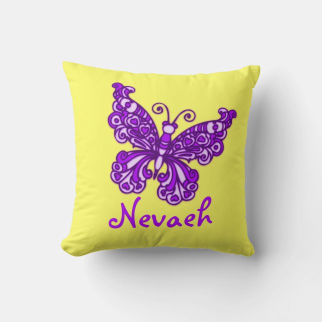 Purple jaune filles nom papillon coussin coussin (Recto)