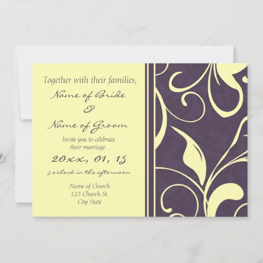 Purple Jaune Floral Élégant Mariage Invitations (Devant)