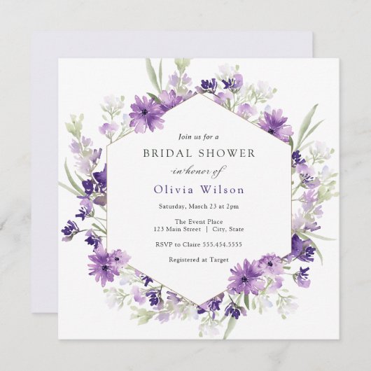 Purple Lavender Fleurs nuptiale Douche Invitation (Devant / Derrière)
