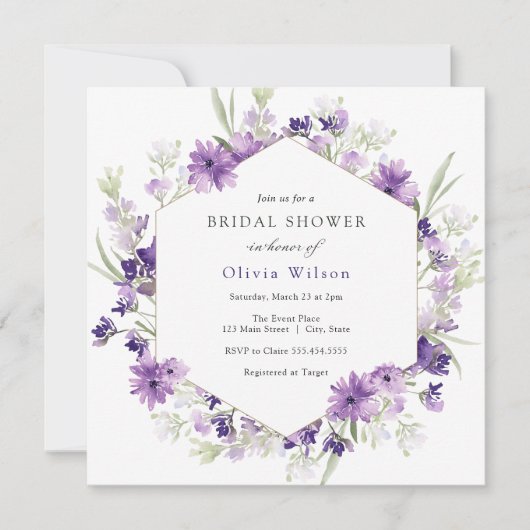 Purple Lavender Fleurs nuptiale Douche Invitation (Devant)