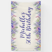 Purple Lavender Floral 50th Birthday Spandoek (Verticaal)